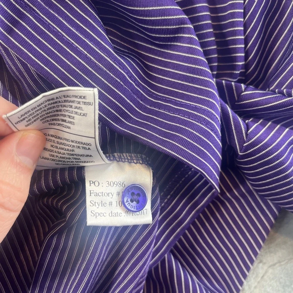 Antigua JMU Dukes Polo Shirt Mens XXL Purple Striped Short Sleeve Performance - Picture 5 of 7